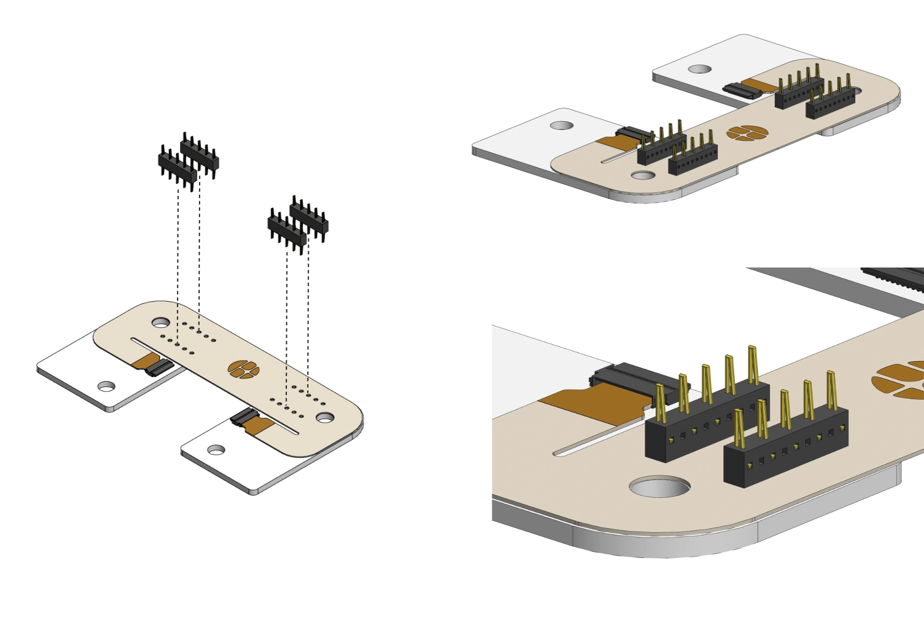 Foldコネクタ基板の奥側にコンスルーを2本ずつ取り付け、窓の面が奥側を向いている状態