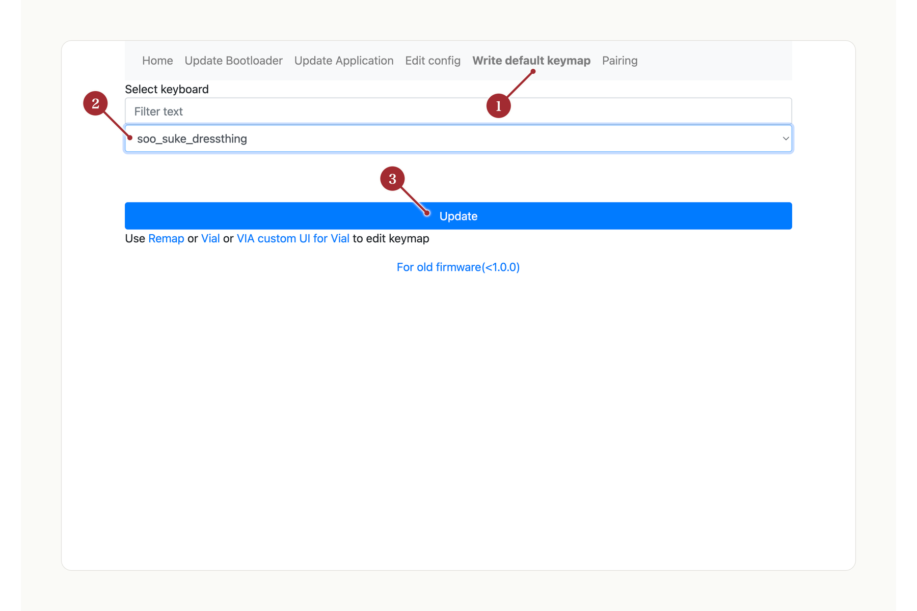 Write default keymapでキーボードを選択