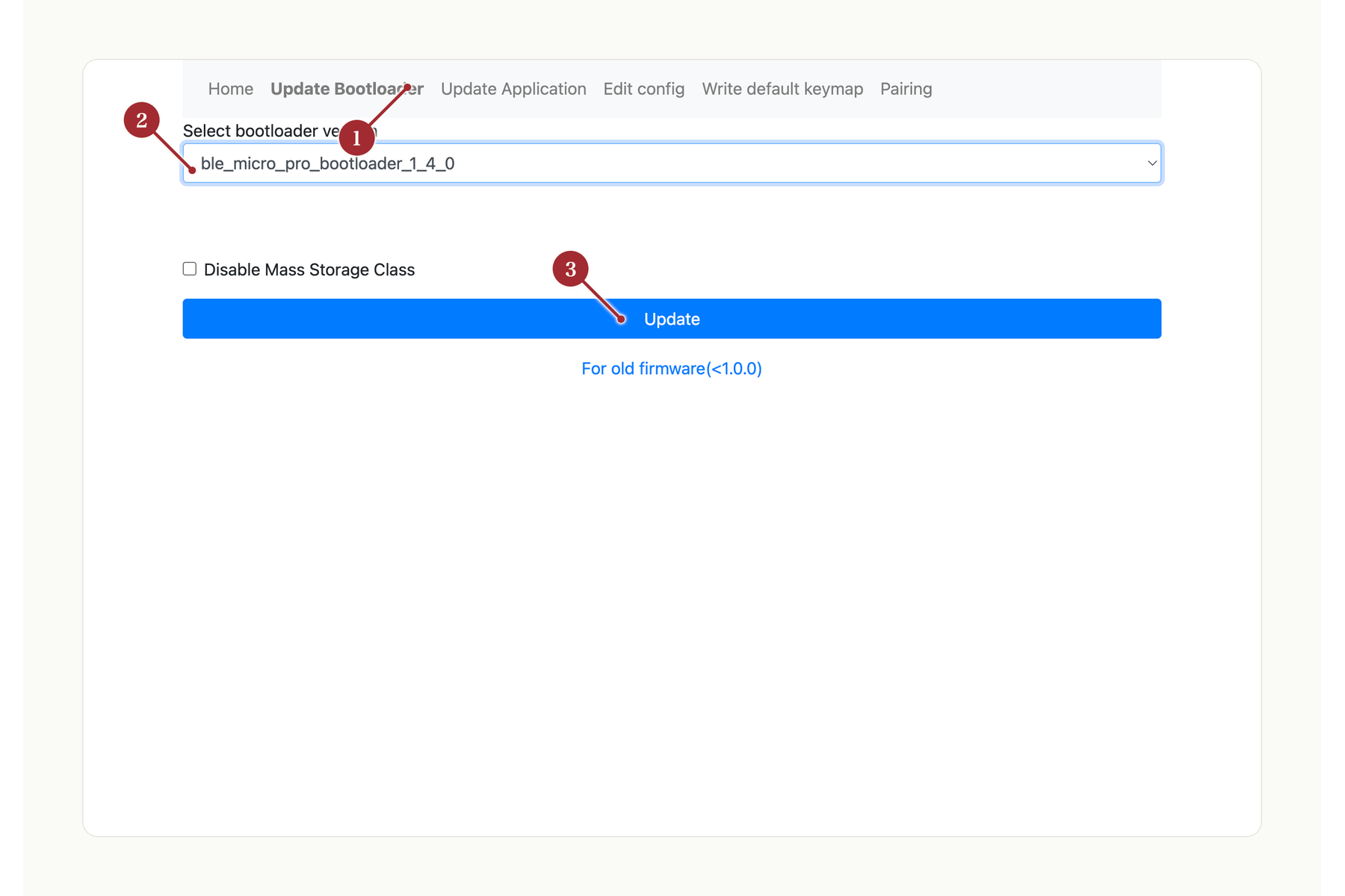 右手用BMP BoostでUpdate Bootloaderの最新版を選択